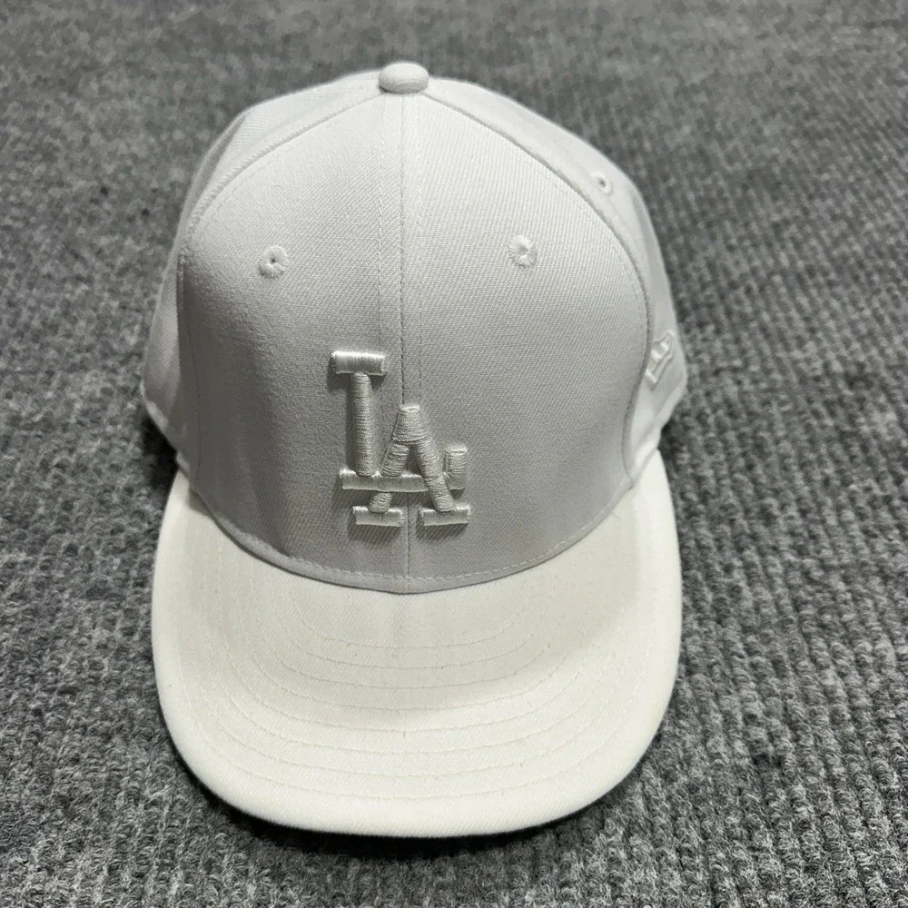 Los Angeles Dodgers Hat Cap Fitted Mens 7 3/8 White MLB Baseball New Era‎